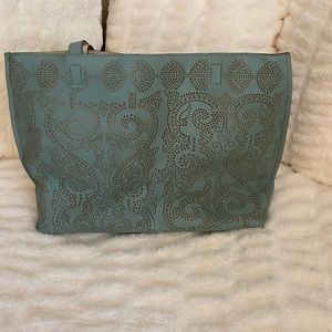 Blue faux leather tote